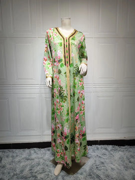 Women's Arabian Polyester Full Sleeve Floral Pattern Party Dress