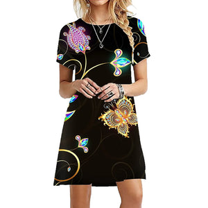 Women's Polyester Short Sleeves Printed Pattern Mini Casual Dress