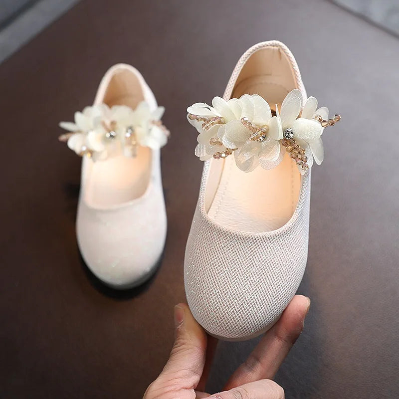 Kid's Girls Leather Round Toe Slip-On Closure Wedding Shoes