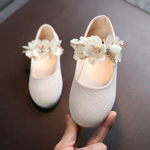 Kid's Girls Leather Round Toe Slip-On Closure Wedding Shoes