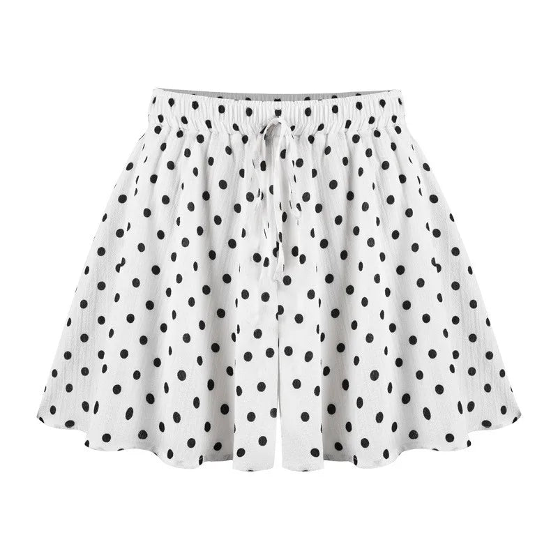 Women's Polyester Elastic High Waist Closure Dotted Casual Shorts