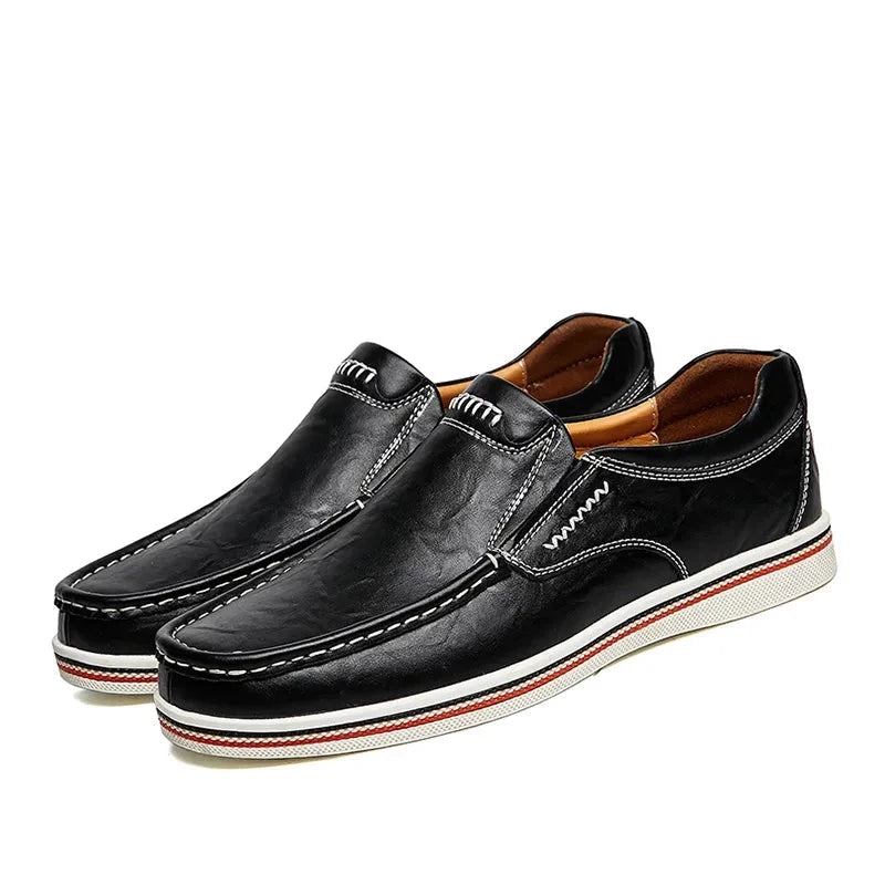 Men's PU Leather Breathable Slip On Loafers Casual Flat Shoes