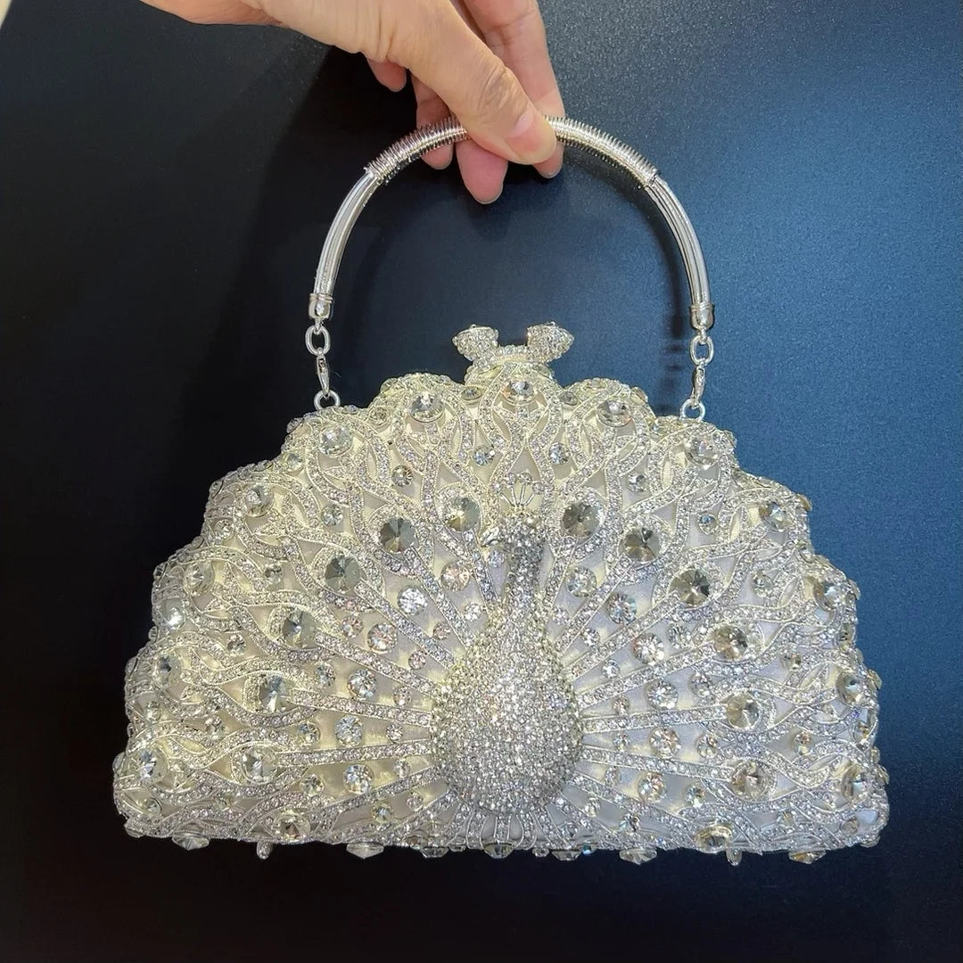 Women's Metallic Hasp Closure Peacock Pattern Wedding Clutch