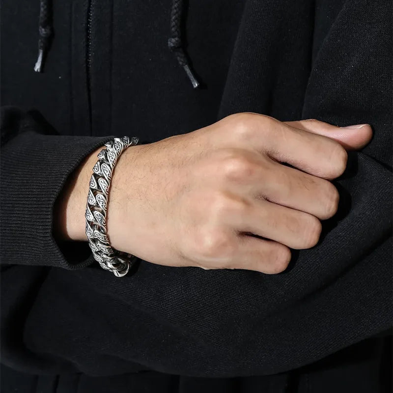 Men's 100% 925 Sterling Silver Geometric Shaped Ethnic Bracelet