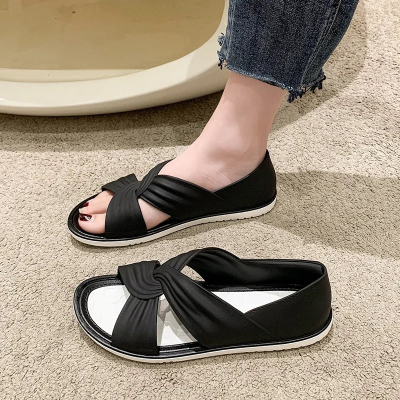 Women's PU Peep Toe Slip-On Closure Casual Wear Flat Sandals