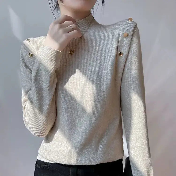 Women's Acrylic High-Neck Full Sleeves Pullover Solid Sweater