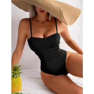 Women's Polyester High Waist Solid Pattern Bathing One-Piece