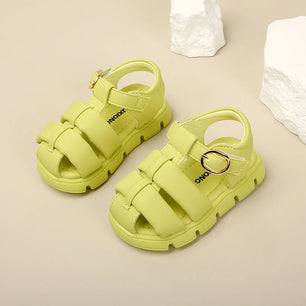 Kid's Microfiber Round Toe Hook Loop Closure Solid Casual Sandals