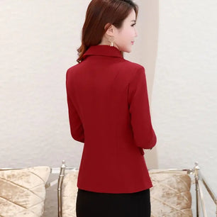 Women's Cotton Notched Long Sleeves Single Button Casual Blazer