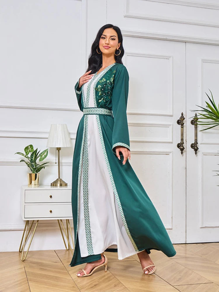 Women's Arabian Polyester Full Sleeves Embroidered Casual Dress