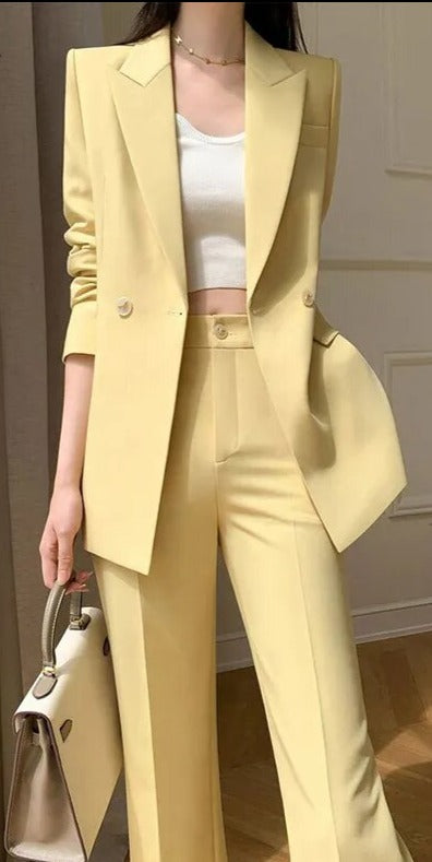 Women's Cotton Full Sleeves Double Breasted High Waist Blazer Set