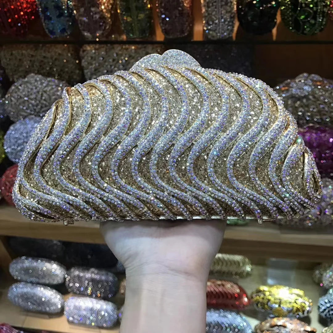 Women's Metallic Hasp Closure Rhinestone Evening Wedding Clutch