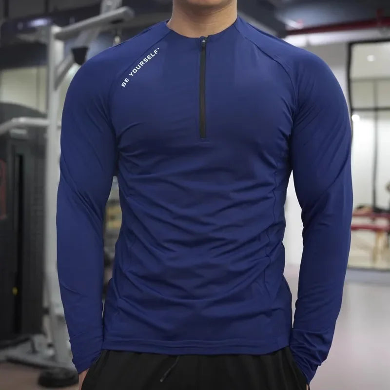 Men's Polyester Long Sleeve Pullover Closure Sportswear T-Shirt