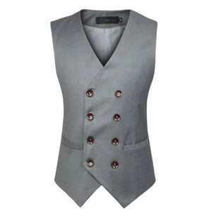 Men's Polyester V-Neck Sleeveless Double Breasted Formal Vests