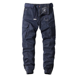 Men's Cotton Zipper Fly Closure Solid Multi-Pocket Casual Trousers