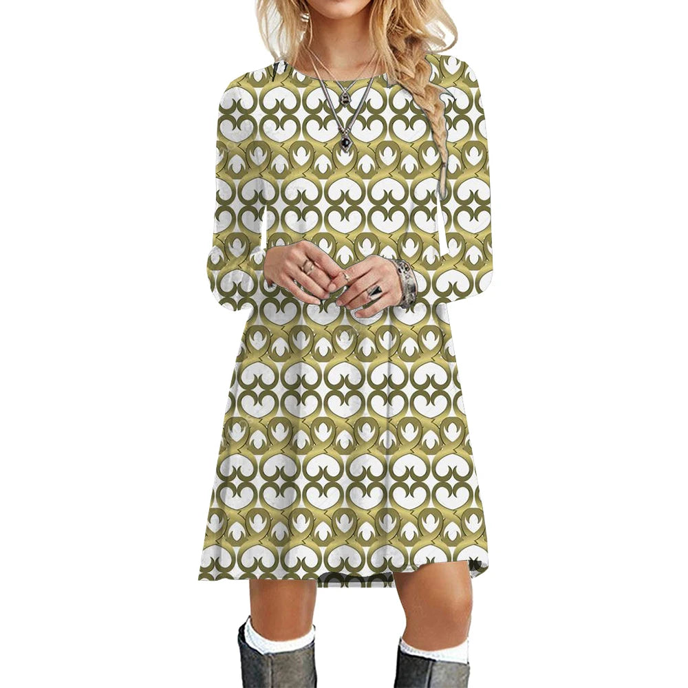 Women's Polyester O-Neck Long Sleeves Mini Casual Wear Dress