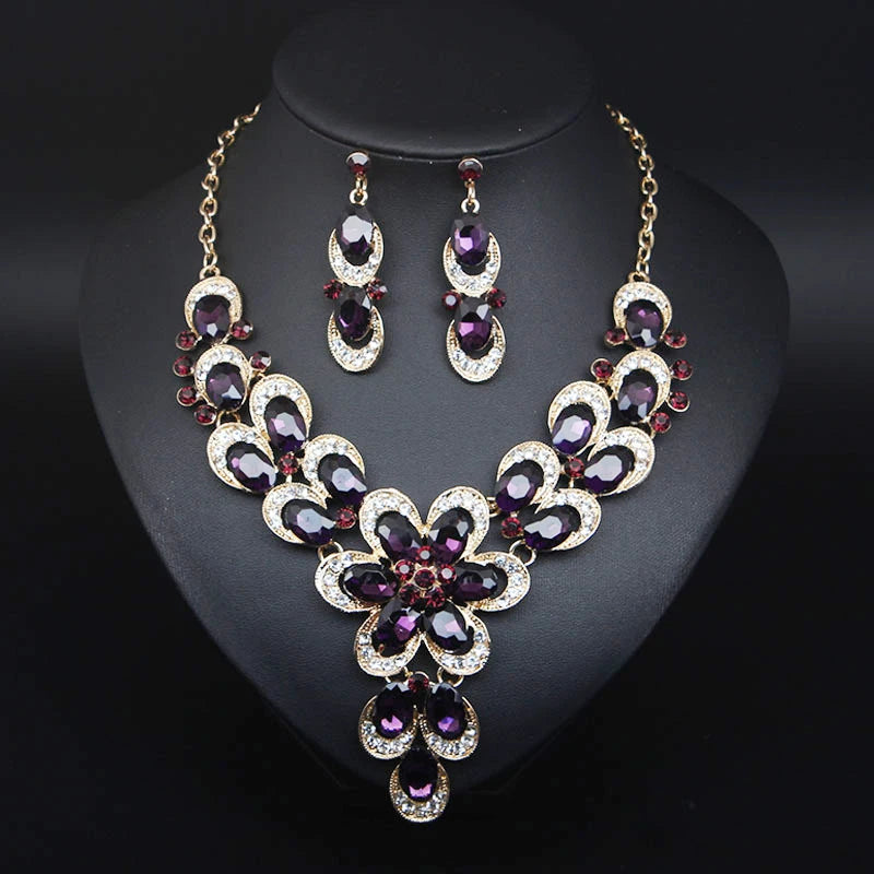 Women's Copper Alloy Crystal Flower Shaped Bridal Jewelry Set