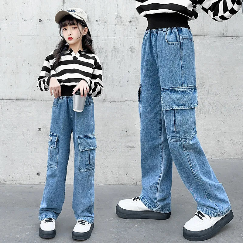 Kid's Girl Cotton Mid Waist Elastic Closure Casual Wear Trousers