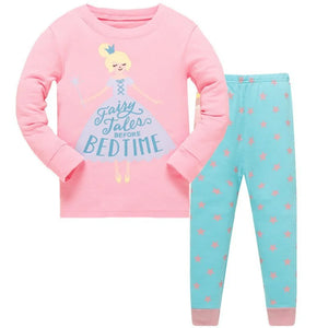 Kid's Girl Spandex O-Neck Long Sleeve Cartoon Sleepwear Set