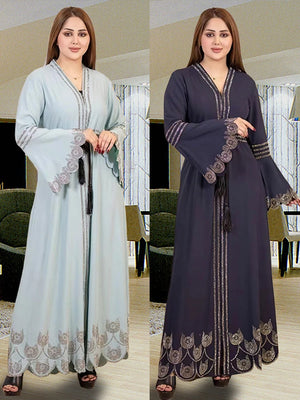 Women's Arabian Polyester Full Sleeves Embroidery Pattern Dress