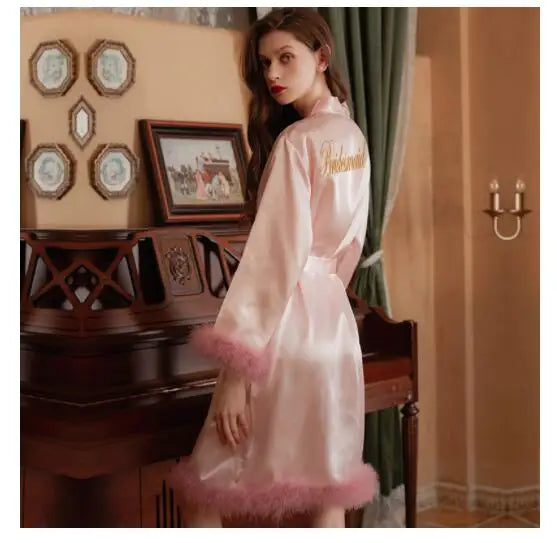 Women's Silk V-Neck Long Sleeves Nightgowns Sleepwear Dress