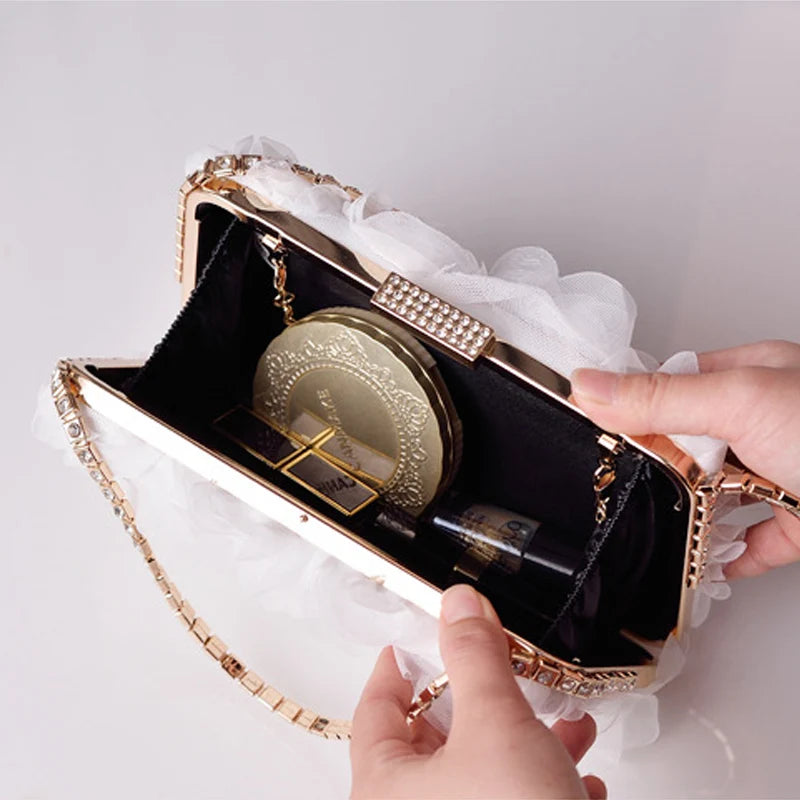 Women's Polyester Hasp Closure Floral Luxury Bridal Wedding Clutch