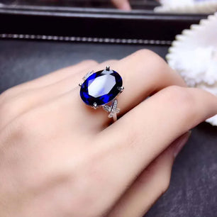 Women's 925 Sterling Silver Sapphire Geometric Shape Classic Ring