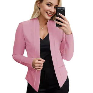 Women's Cotton V-Neck Long Sleeves Solid Pattern Casual Blazers