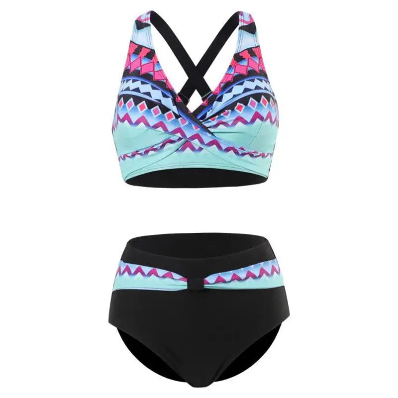 Women's Polyester High Waist Swimwear Printed Pattern Bikini Set