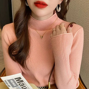 Women's Acrylic Mock-Neck Full Sleeves Knitted Pullover Sweater