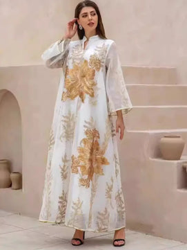 Women's Arabian Polyester Full Sleeves Embroidery Pattern Dress