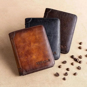 Men's Genuine Leather Solid Pattern Card Holder Trendy Wallets