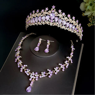 Women's Zinc Alloy Water Drop Bridal Wedding Crown Jewelry Sets