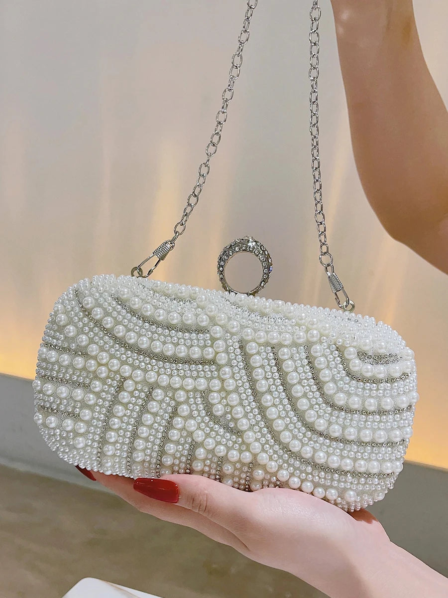 Women's Metallic Hasp Closure Rhinestone Classic Wedding Clutch