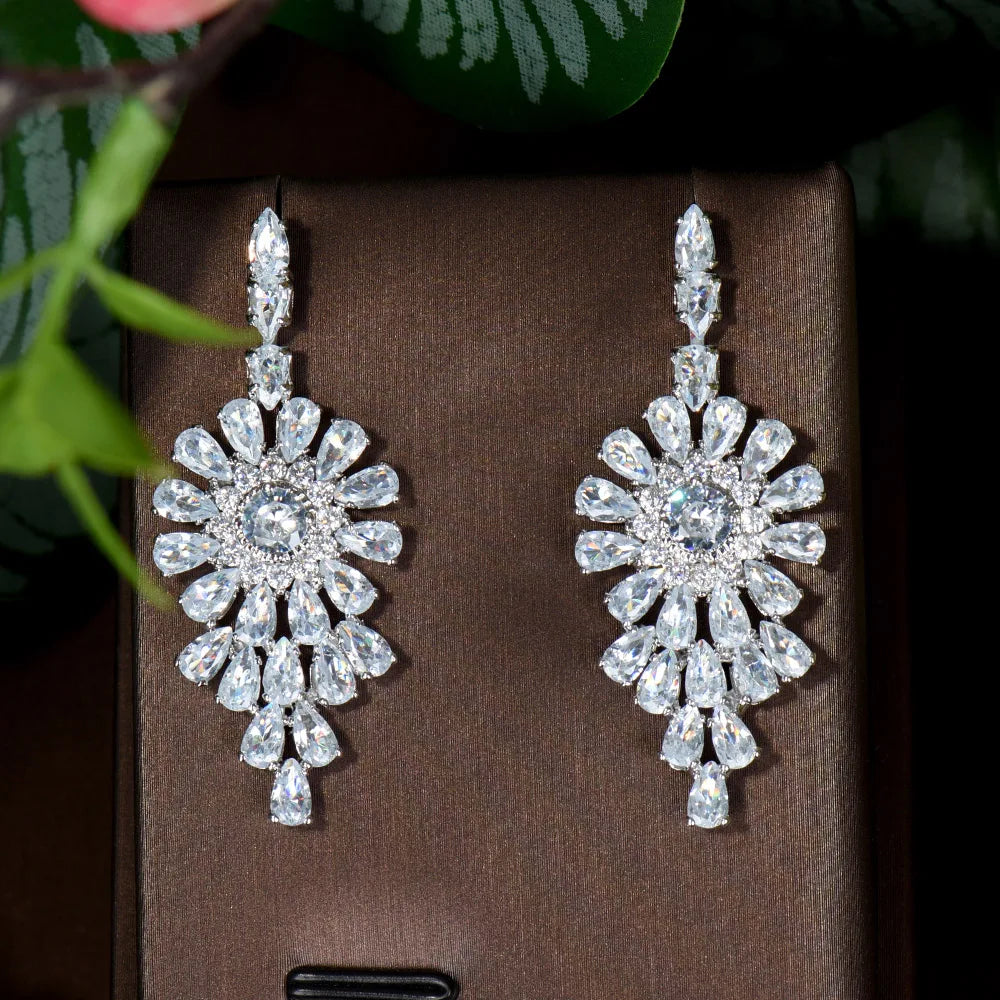 Women's Copper Cubic Zirconia Trendy Bridal Water Drop Earrings