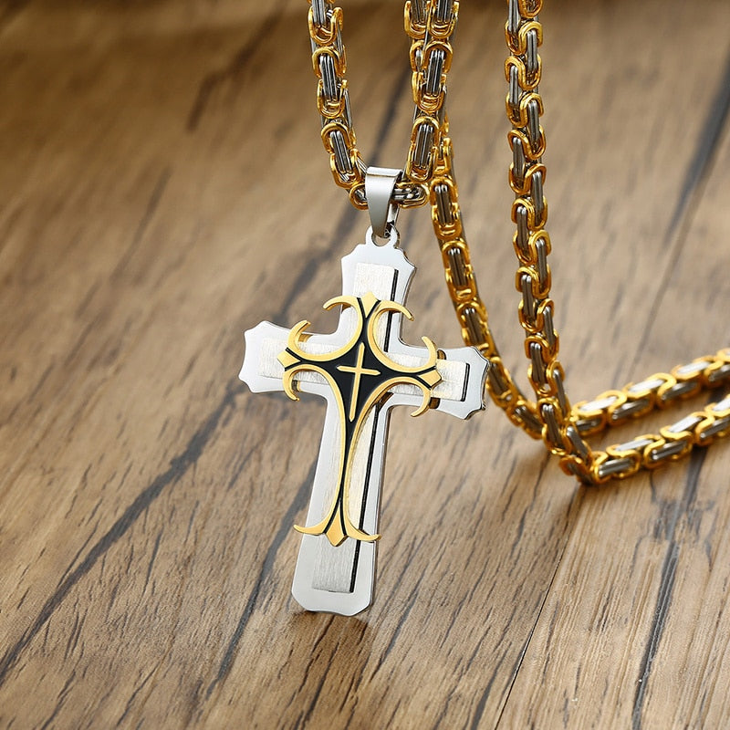 Men's Metal Stainless Steel Link Chain Cross Pattern Necklace