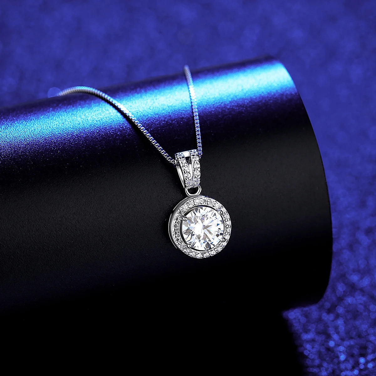 Women's 100% 925 Sterling Silver Moissanite Box Chain Necklace