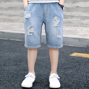 Kid's Boy Cotton Elastic Closure Mid Waist Denim Casual Shorts