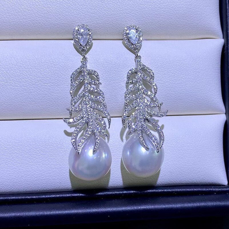 Women's 100% 925 Sterling Silver Luxurious Natural Pearl Earrings