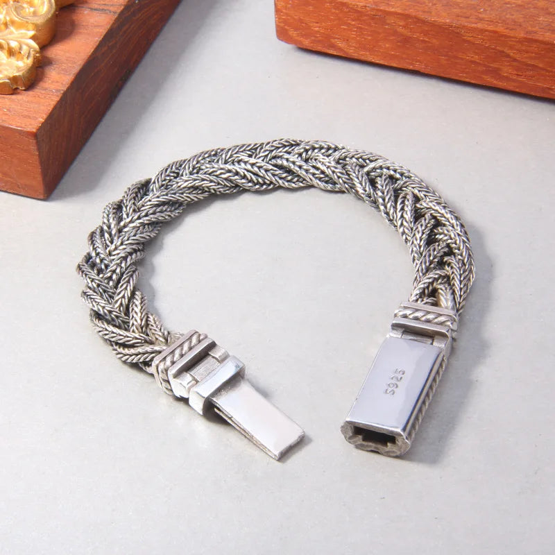 Men's 100% 925 Sterling Silver Geometric Shaped Classic Bracelet