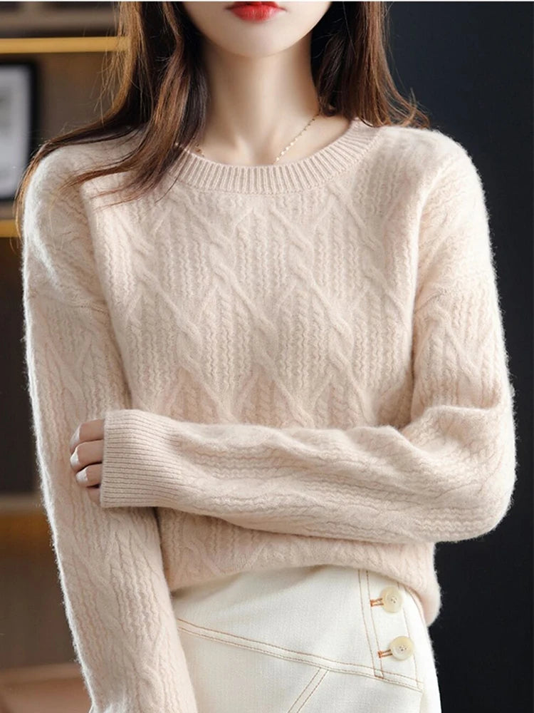 Women's Acrylic O-Neck Full Sleeves Knitted Pullover Sweater