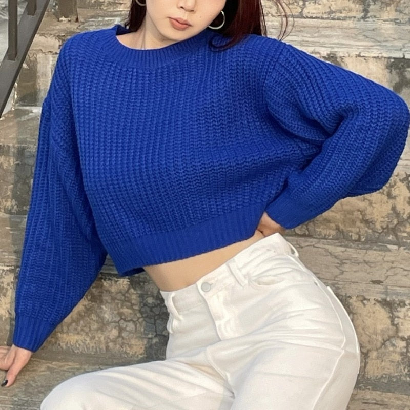 Women's Wool O-Neck Long Sleeves Solid Pattern Knitted Sweaters
