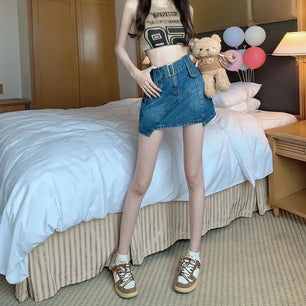 Women's Polyester High Waist Solid Pattern Casual Denim Skirts