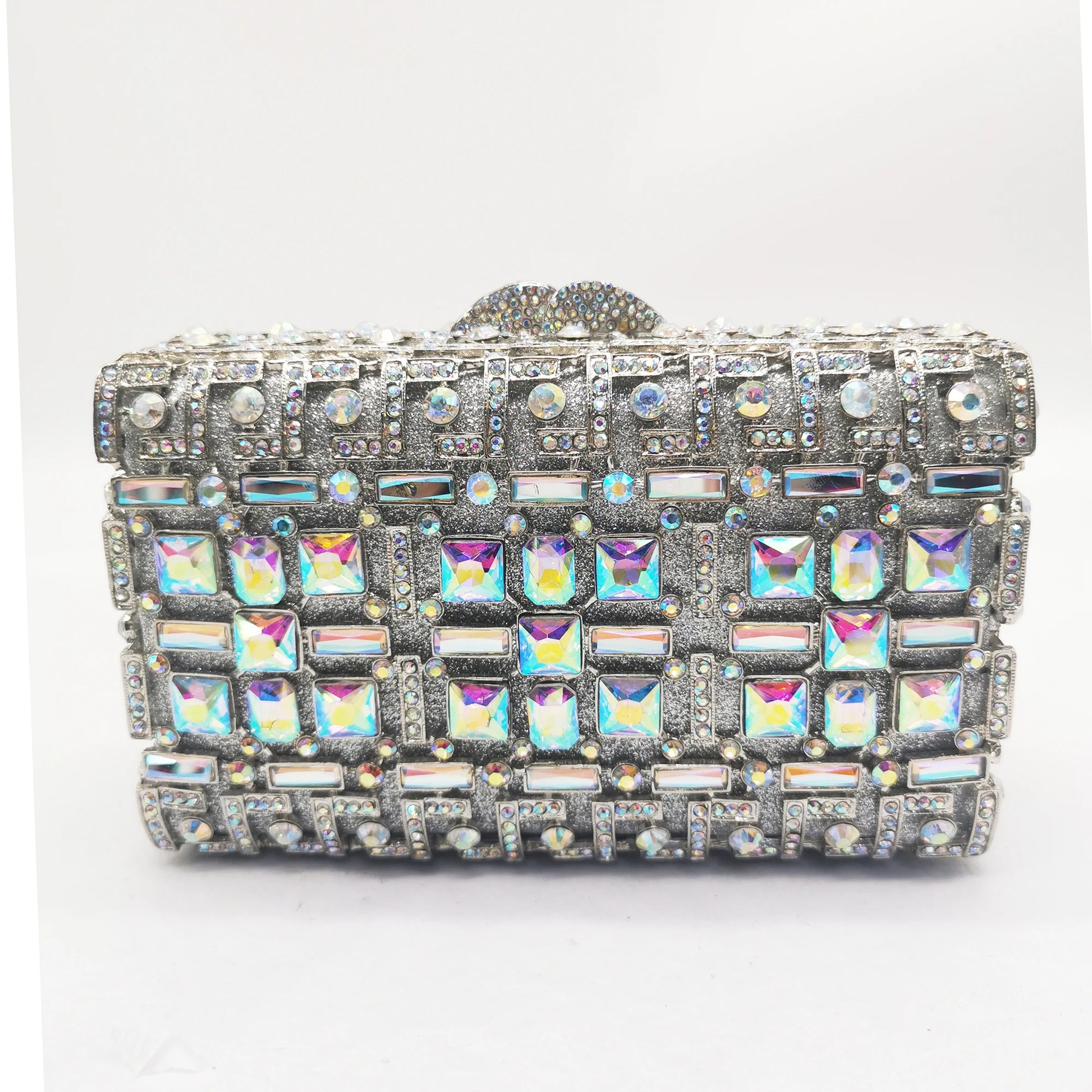 Women's Metallic Hasp Closure Rhinestone Bridal Wedding Clutch