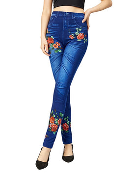 Women's Polyester High Waist Floral Pattern Casual Wear Leggings