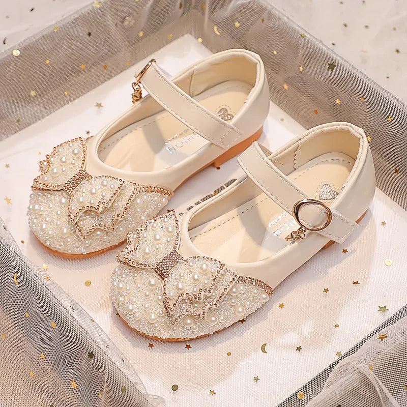 Kid's Girl PU Round Toe Buckle Strap Closure Rhinestone Shoes