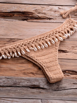 Women's Cotton Mid Waist Knitted Pattern Swimwear Bathing Panties