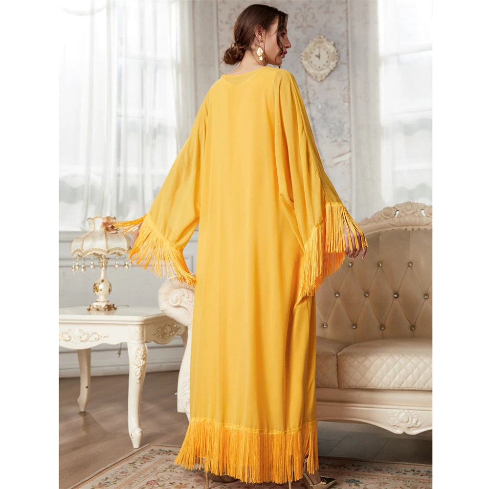 Women's Arabian O-Neck Polyester Full Sleeve Solid Pattern Dresses