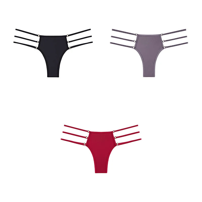 Women's 3 Pcs Spandex Low Waist Breathable Solid Pattern Panties