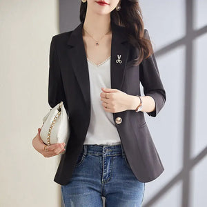 Women's Polyester Notched Collar Long Sleeve Single Button Blazer